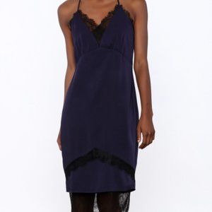 Adelyn Rae Satin Midi Slip Dress Blue & Black